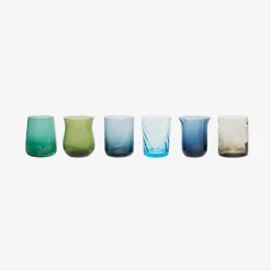 Hot Set Of 6 Tumbler Assorted Shapes Texture Nuances Blue Green Tableware