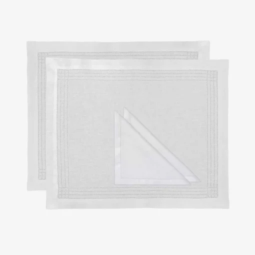 New Hemstitch Embroidered Placemat And Napkin - Set Of 2 Tableware