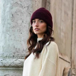 Sale Pure Cashmere Fisherman'S Rib Hat Wine Red Knitwear