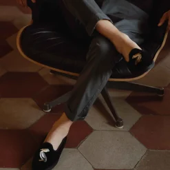 Sale X Allagiulia Artisanal Black Velvet Loafers With Embroidery For Men