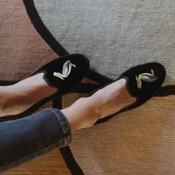 Sale X Allagiulia Artisanal Black Velvet Loafers With Embroidery For Men
