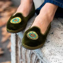 Clearance X Allagiulia Green Velvet Loafers With Embroidery For Men