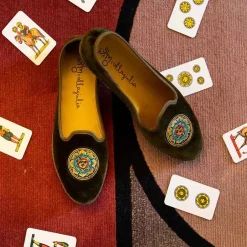 Clearance X Allagiulia Green Velvet Loafers With Embroidery For Men