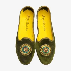 Clearance X Allagiulia Green Velvet Loafers With Embroidery For Men