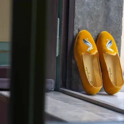 Best X Allagiulia Mustard Velvet Loafers With Pellican Embroidery For Men