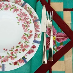 X Lisa Corti Bougainvillea White Veronese Stripes Napkin Tableware
