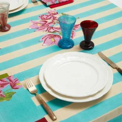 X Lisa Corti Bougainvillea White Veronese Stripes Napkin Tableware