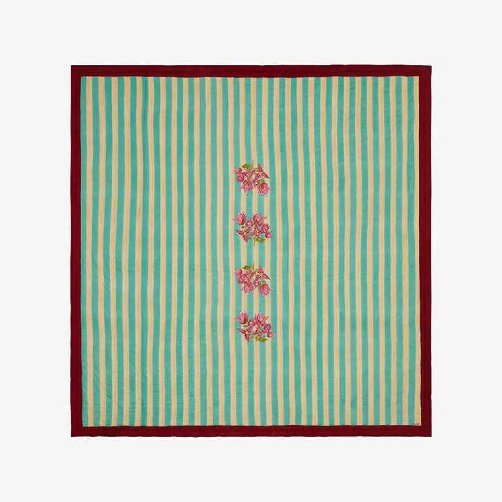 Clearance X Lisa Corti Bougainvillea White Veronese Stripes Quilt Bedroom