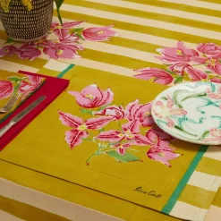 X Lisa Corti Bougainvillea Mustard Stripes Napkin Tableware