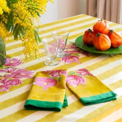 X Lisa Corti Bougainvillea Mustard Stripes Napkin Tableware