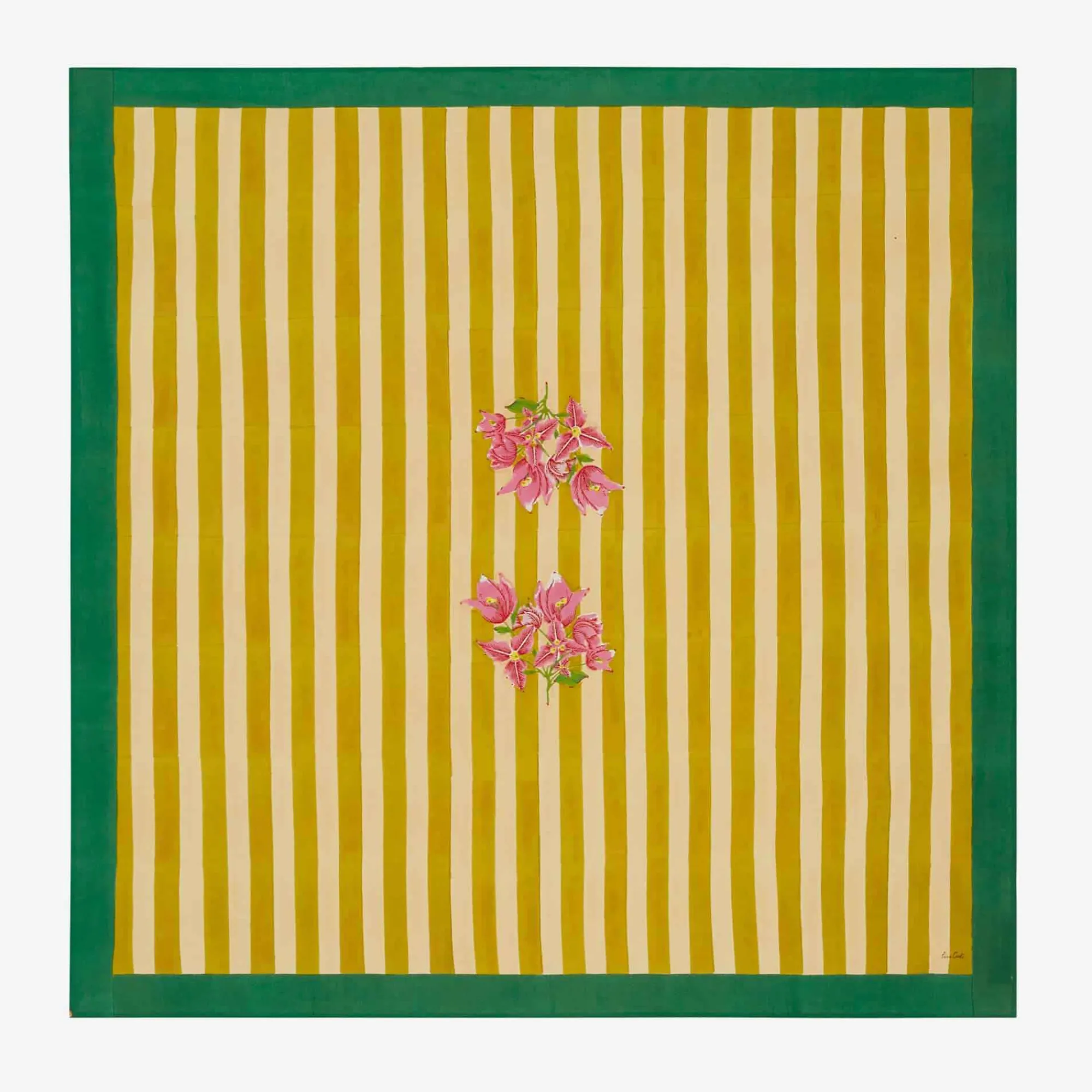 Discount X Lisa Corti Bougainvillea Mustard Stripes Square Tablecloth Tableware