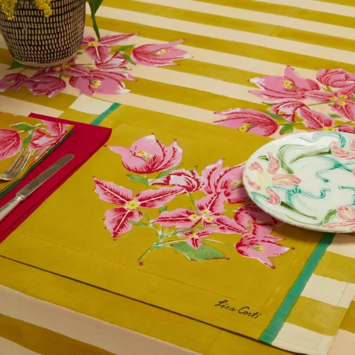 Discount X Lisa Corti Bougainvillea Mustard Stripes Placemat Tableware