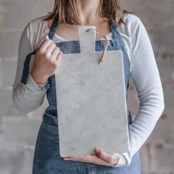 Discount Cutting Board In White Carrara Marble And Leather Lace Kitchen