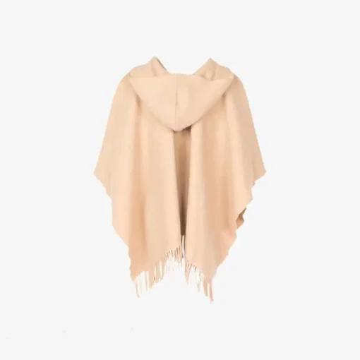 Discount - Fringed Poncho Beige Outerwear